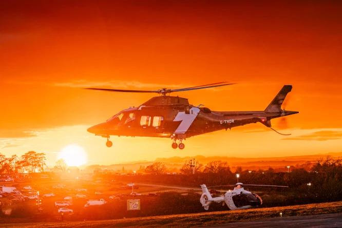 non-event landing helicopter sunset hover